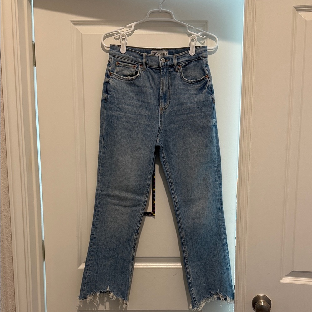 Zara Women's Denim Straight Leg Jeans - Light Blue